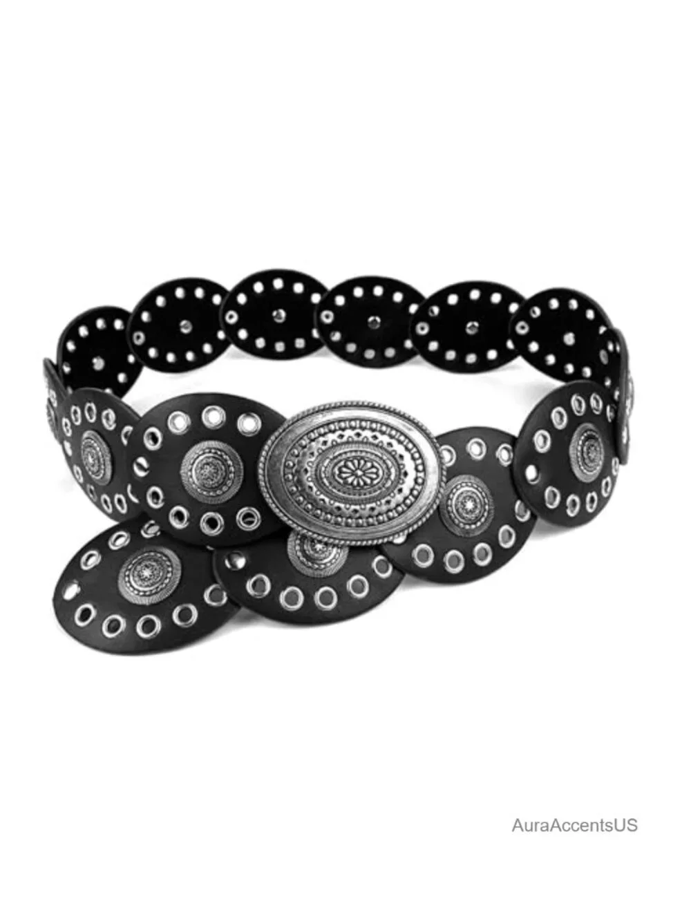 Wide Disc Belt PU Leather Western Cowgirl Waist Belt Boho